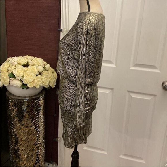 Maje Gold Ruched Sheath Dress with Bateau Neckline, S - Picture 7 of 11